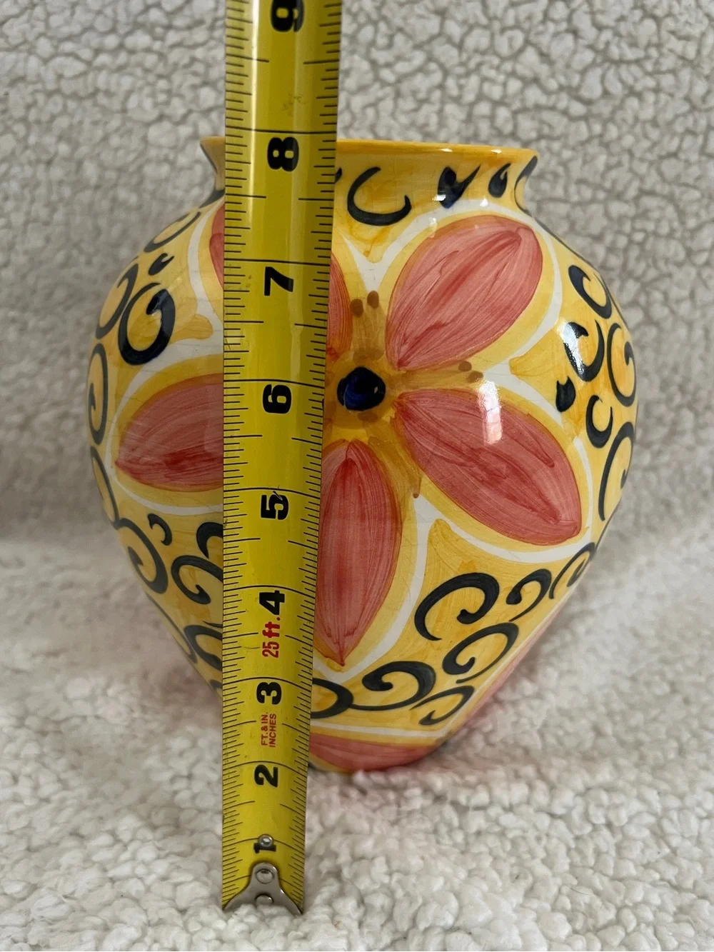Vintage Favanol Portuguese Art Pottery Vase Signed Portugal, Hand Painted 8”